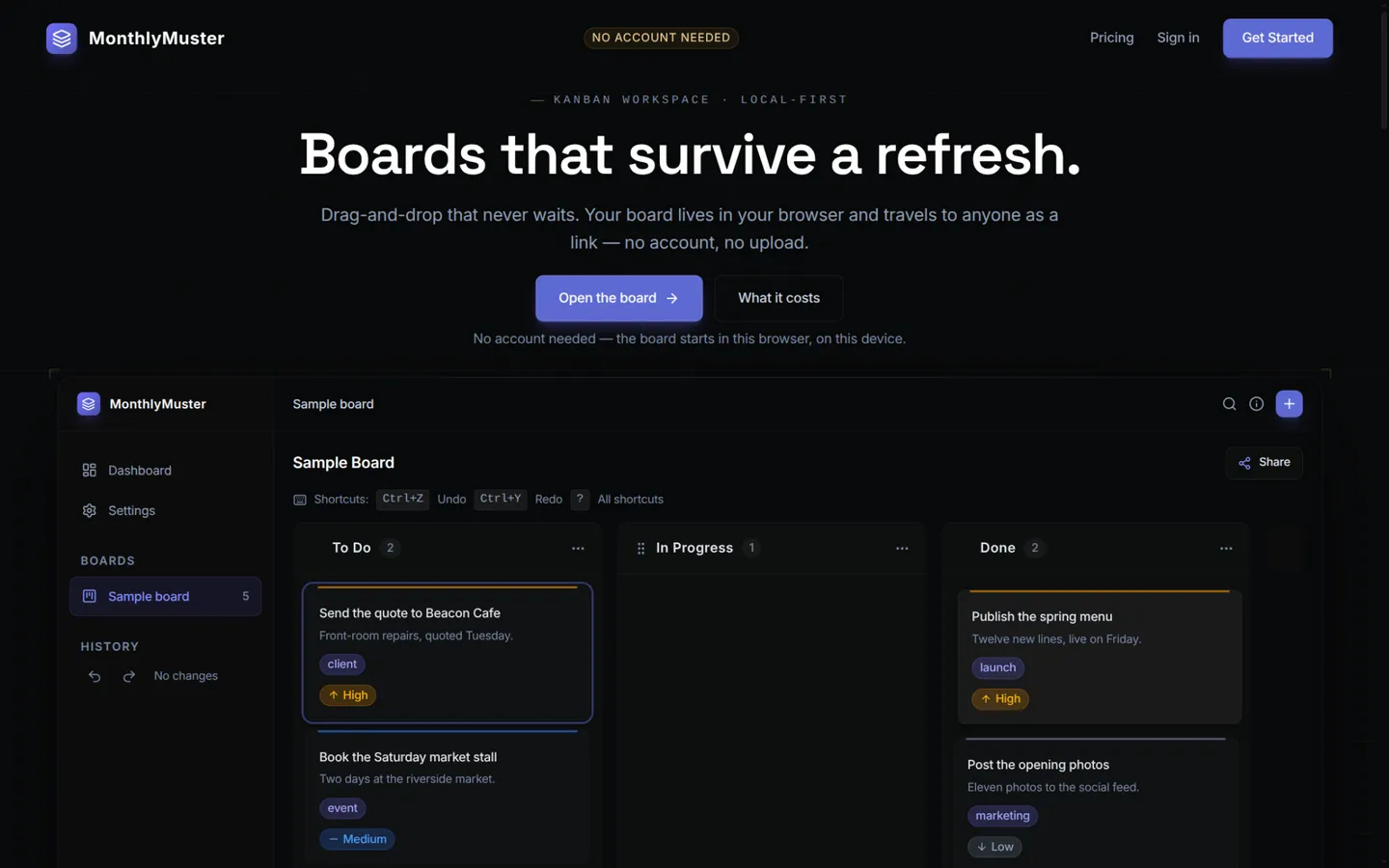 MonthlyMuster: Web Application concept build, live deployment screenshot