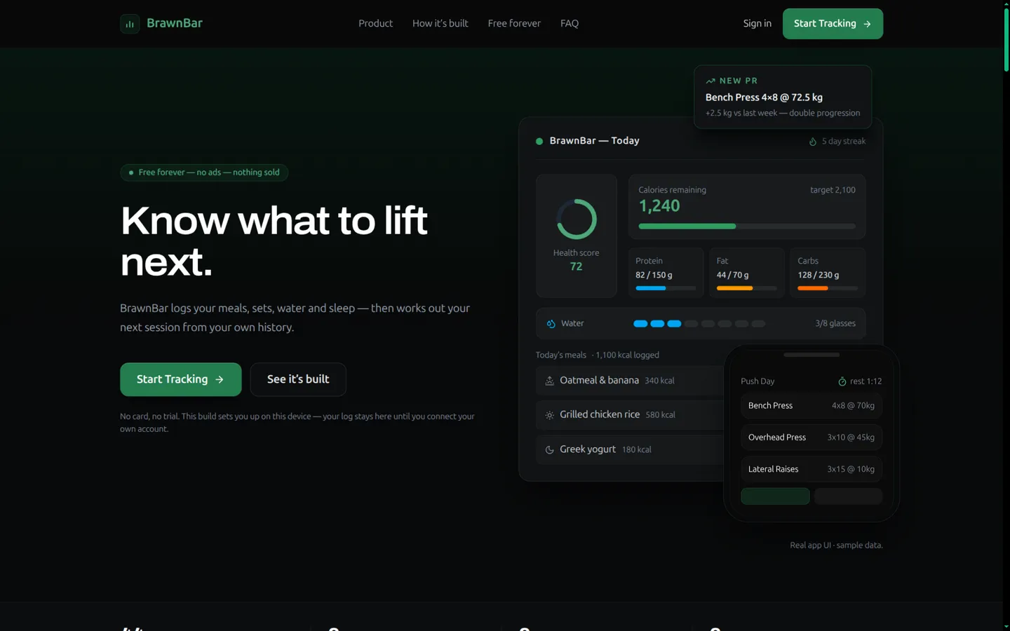 BrawnBar: live deployment screenshot